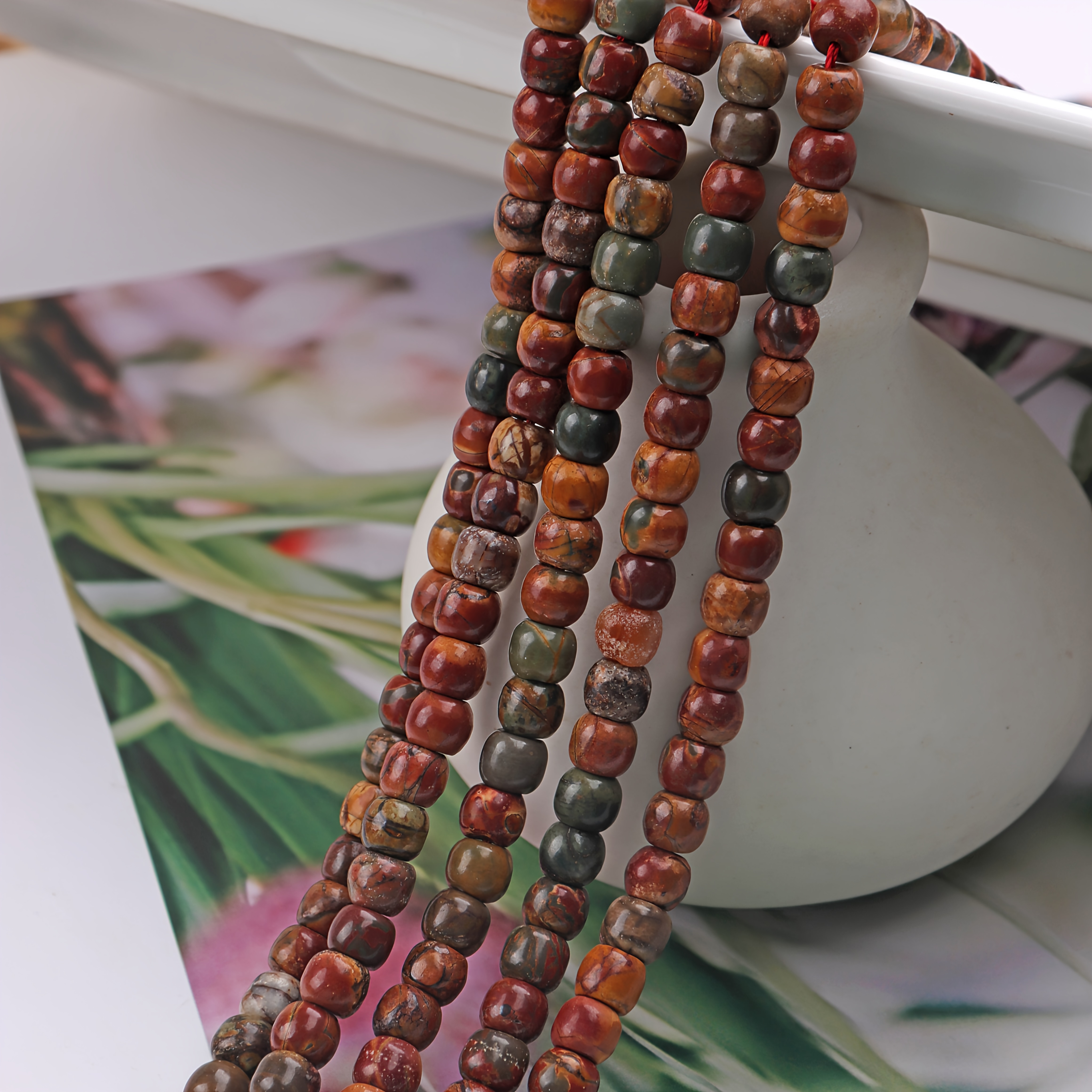Natural Red Line Pine Picasso Barrel Beads for DIY Jewelry Making
